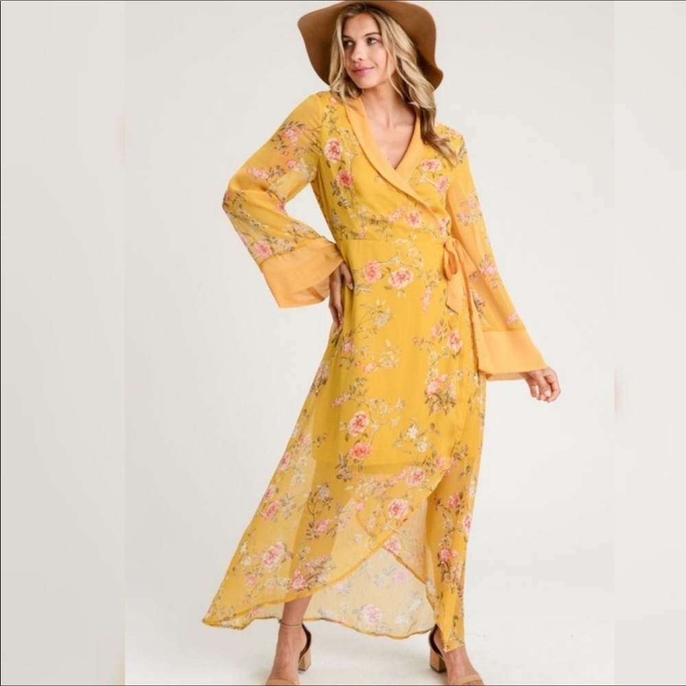 Beautiful mustard color floral dress.